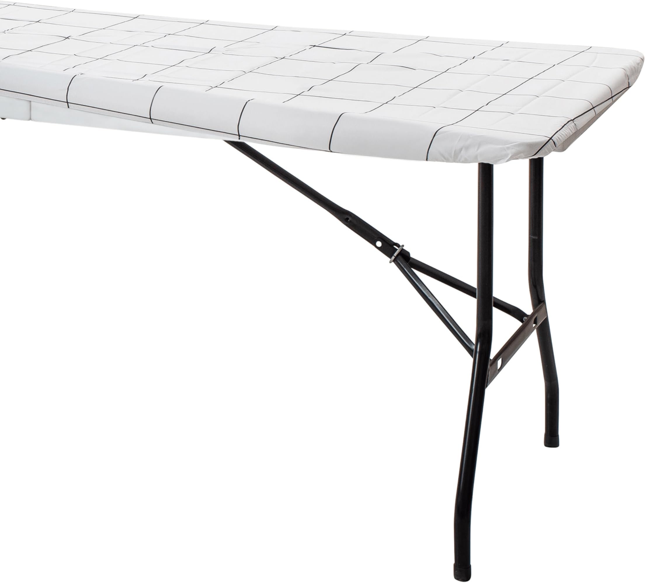 moty Tablecloth for Folding Table -Fitted Rectangular Table Cloth Plastic Vinyl Backed with Elastic Rim- for Christmas|Parties, Picnic (White Plaid, 6 ft, 32x72 inch)