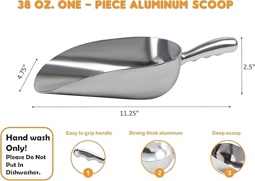 Miniatura 2 de Cuchara utilitaria de aluminio fundido - 38 onzas - Fondo redondo, cuchara para hielo de uso múltiple, con mango con ranura para los dedos (38 onzas)