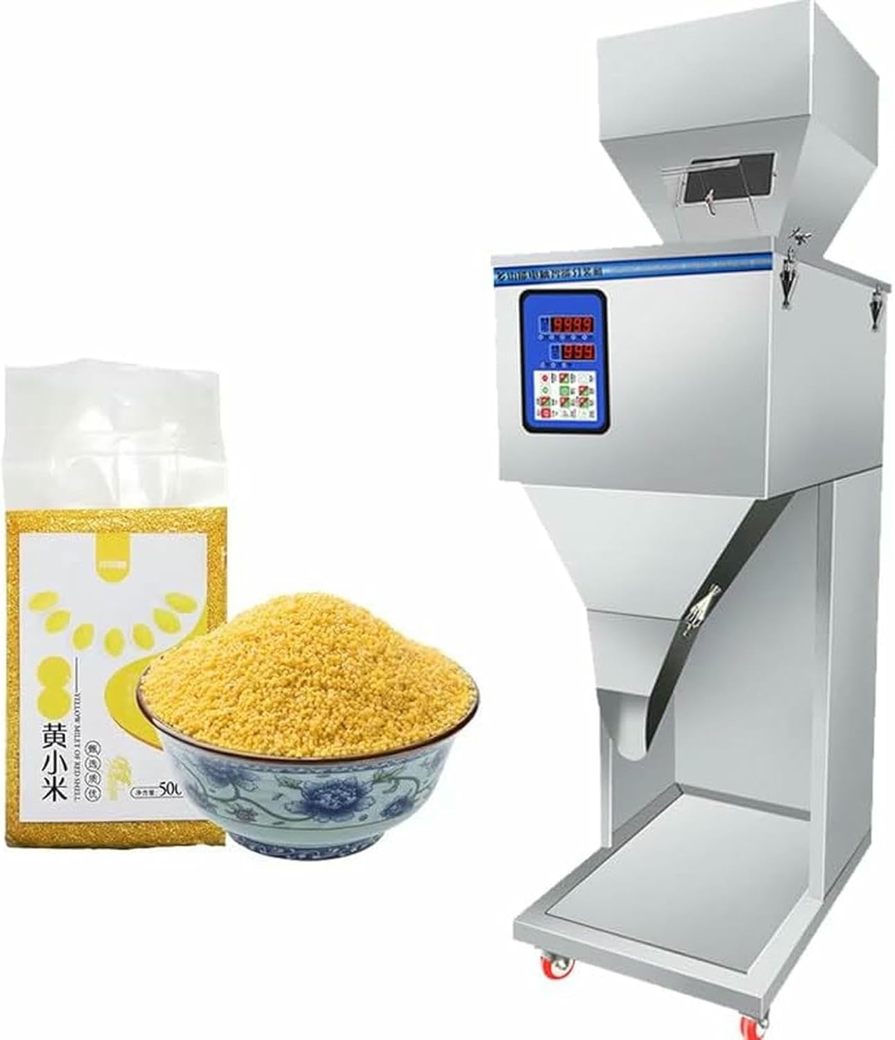 200W Dust Filling Machine, Intelligent Weighing Automatic Filling Machine, Dispenser Filling for Tea Seeds, Grains, Dust, Flour, Beans, Flakes, 1500g
