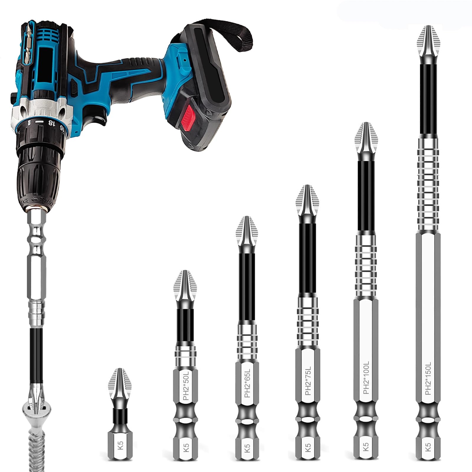 High Magnetic Screwdriver Drill Bit Set, 6pcs Anti-Slip Impact Bits, Precision & Durable Screwdriver Bits