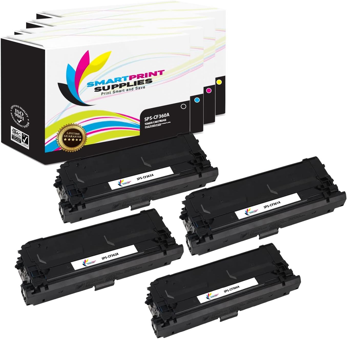 Smart Print Supplies Compatible 508A Toner Cartridge Replacement for HP Laserjet Enterprise M552 M553 MFP M577 Printers (CF360A Black, CF361A Cyan, CF362A Yellow, CF363A Magenta) - 4 Pack