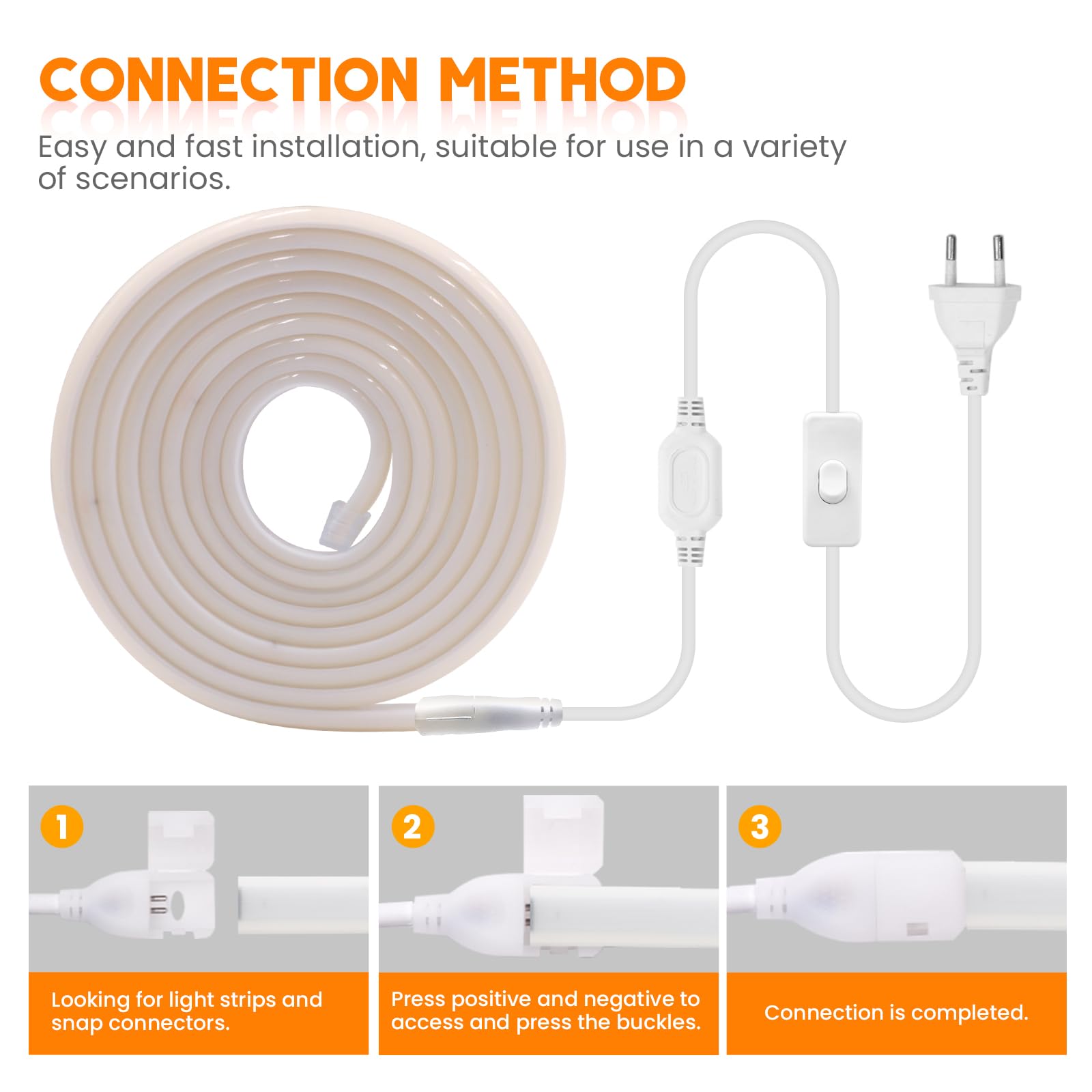 KISUFU Tira LED COB 220V, IP67 Impermeable 288 LED/m Neon Tira de luces LED, 50cm cuttable Flexible Strip para Decoración del Hogar, Cocina, Espejo, Fiesta DIY.