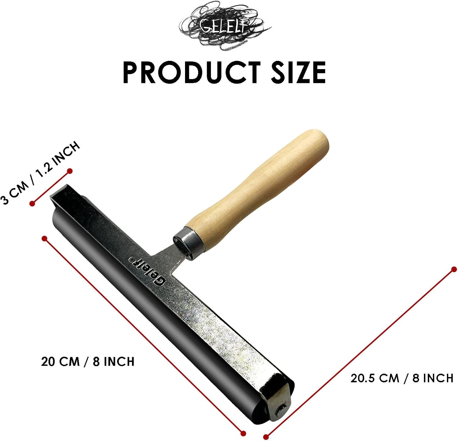 GELELF Smooth Peeling Brayer Roller - Wood Hand Roller Rollers Ink Roller Tape Roller for Gluing Taping Gel Printing Inking Block Printmaking Stamping Scrapbooks (#8: 8 Inch (20CM))