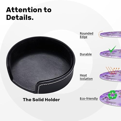 Miniatura 5 de 6 posavasos de cuero con diseño de orquídeas y mariposas para bebidas con soporte, juegos de posavasos para mesa de bebidas, para sala de estar,