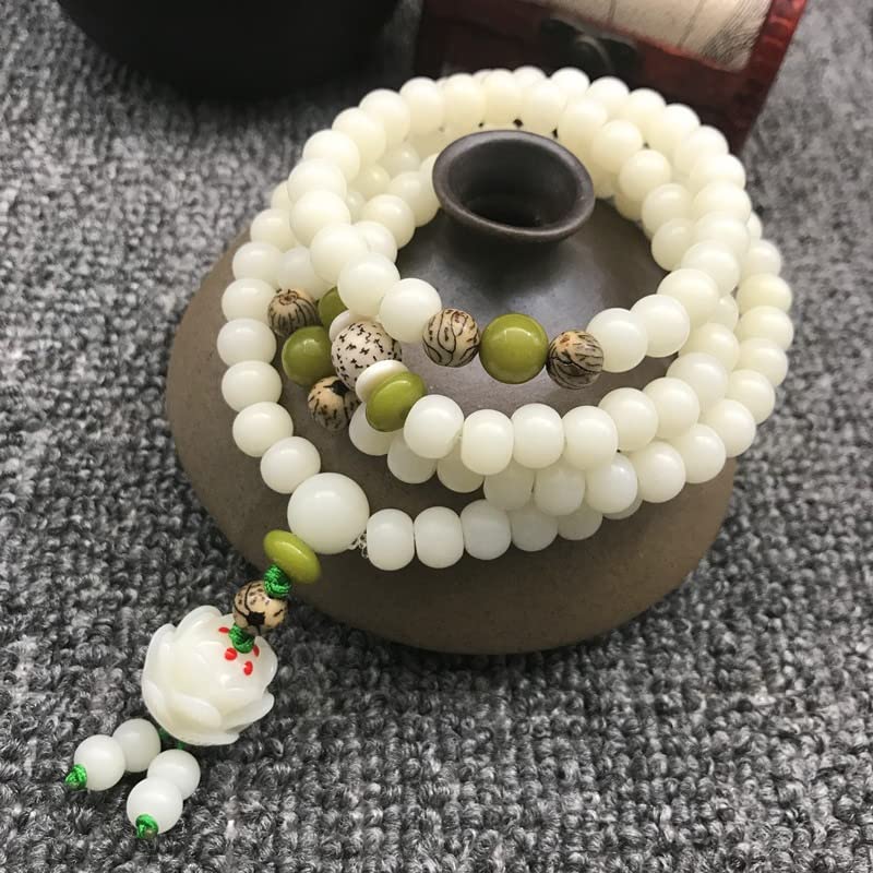 Caiyao White Jade Natural Bodhi Root Lotus bracelet 108 Mala Prayer Mantra Rosary Beads Meditation Lotus Hand String Bracelets Yoga Relieve Stress Anxiety Jewelry for Women Men2