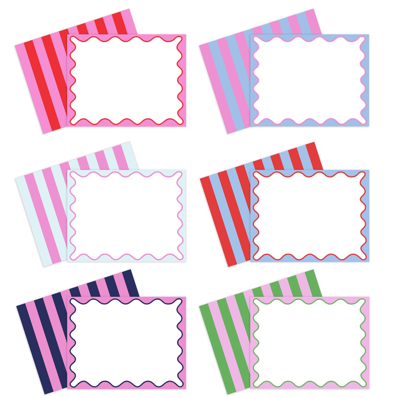 Whaline 24 Pack Stripe Stationery Cards with Envelopes Blank Thank You Note Cards Scalloped Print Greeting Card for Baby Shower Birthday Invitations Supplies