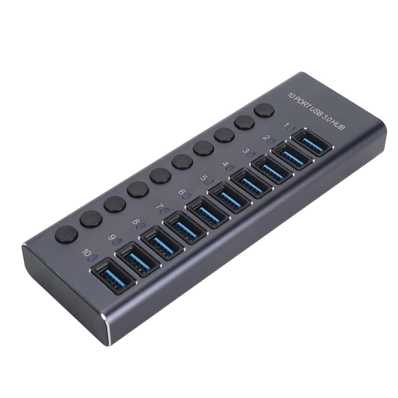 USB 3.0 Hub, 10-portowa Stacja Dokująca ze Stopu Aluminium z Indywidualnymi Przełącznikami LED i Zasilaczem 60W, do Laptopa, Komputera PC, Konsoli do Gier (wtyczka UE)