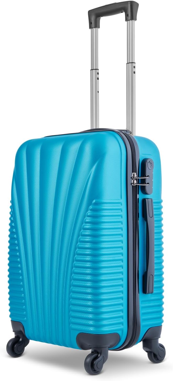 Cabin Suitcase - Hardshell Airline-Approved Luggage Bag for Travel - Cabin Bag with Inner Pockets, Extendable Top Handle, Side Handle, 4 Spinner Wheels, Lock - 55x22x38cm, 35L, Blue