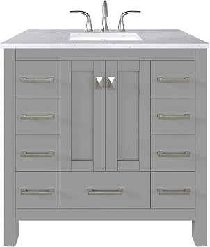 Eviva Hampton 36 in. Gray Single Sink Bath Vanity with Carrara Quartz Top and Undermount Porcelain Sink