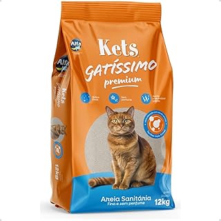 Areia Higiênica Sanitária Grão Fino Para Gatos 12kg Kets Gatissimo Sem Perfume Premium Natural Alfa Pet - Produto 10 mais recomendado com 4.7 estrelas