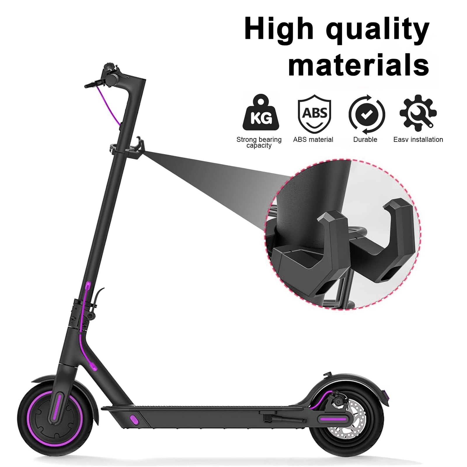 Ganchos Delanteros para E-Scooter, Gancho Simple y Doble, Abs, para Manillares 3,8-5,8 cm