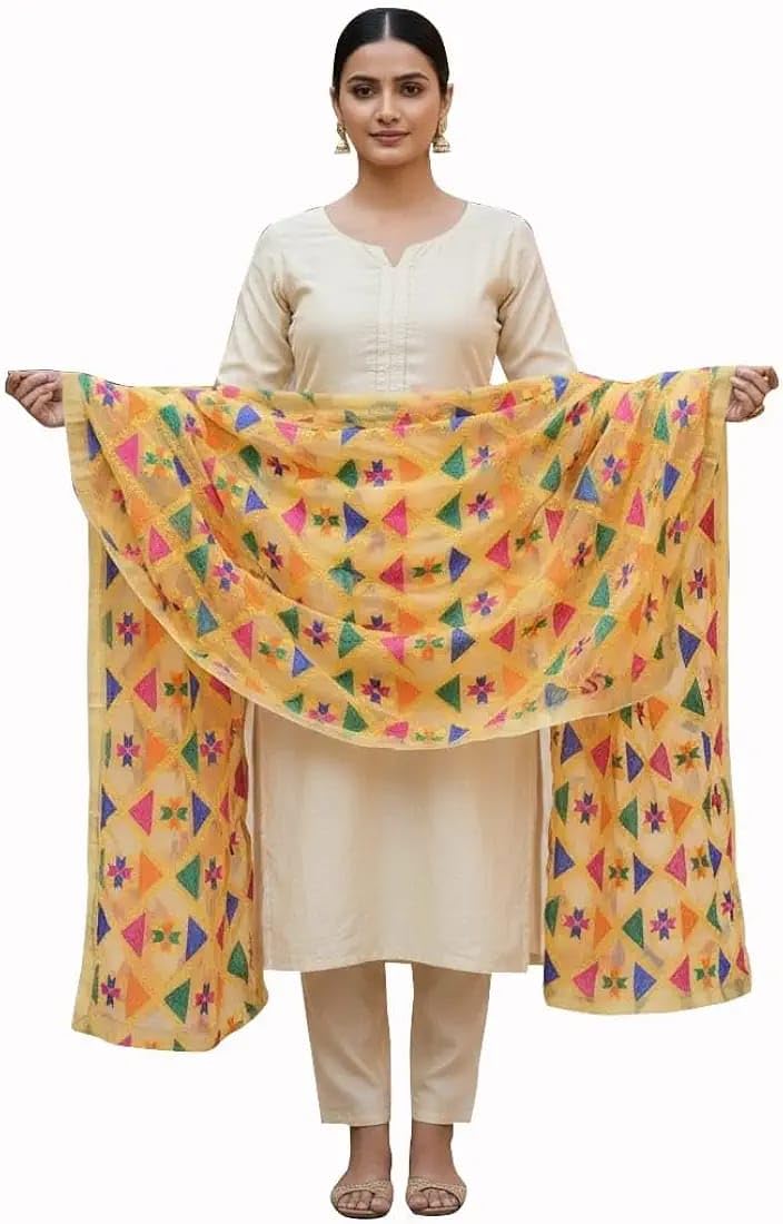 Phulkari Chiffon Embroidery Duppatta for Women & Girls-image-2