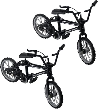 2Pcs Black 1/18 Diecast Bike Action Figure, Mini Finger Mountain Bike Bicycle Art Crafts Desktop Decor Finger Bikes