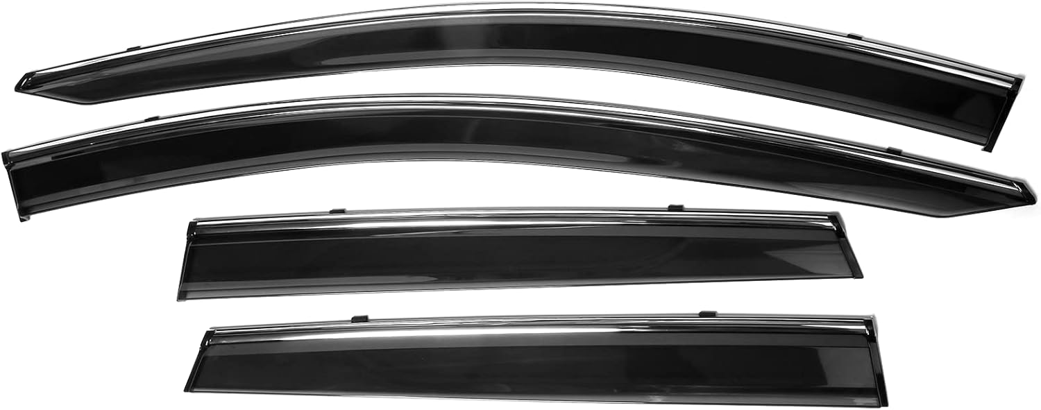 FREEMOTOR802 Tape-on Window Visors Compatible with 2015-2024 Nissan Murano, Side Wind Deflectors Rain Guards Vent Visors, Slim Style Smoke Tinted with Chrome Trim Polycarbonate 4 Pieces