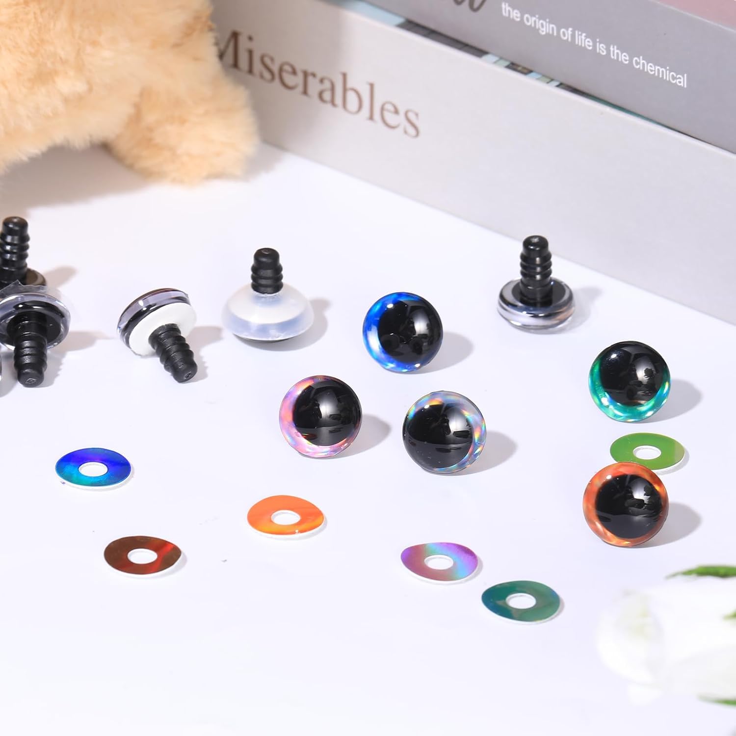 MUCUNNIA 60pcs 30mm 3D Glitter Safety Eyes for Crocheting with Washers Safety Eyes for Amigurumi Tie Dye Laser Crochet Safety Eyes for Crochet Animals Crafts Easter Decor Crochet Accessories