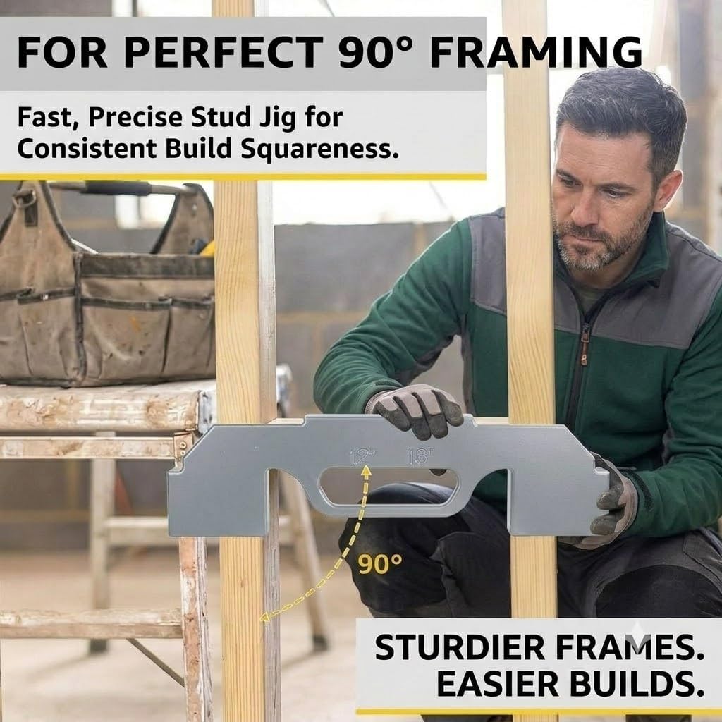 2 Pcs Framing Tools, 3 in 1 Stud Layout Tool for 12", 14" & 16" On-Center Spacing, 100% Cast Aluminum Framing Jig, Measurement Tool for Walls, Roofs, Floors and Ladders（Sliver）