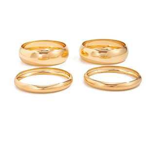 Chunky Gold Bracelets for Women 4-Piece Set Golden luster Gold Bangle Cuff Bracelet Stack Dainty Trendy Golden Luster