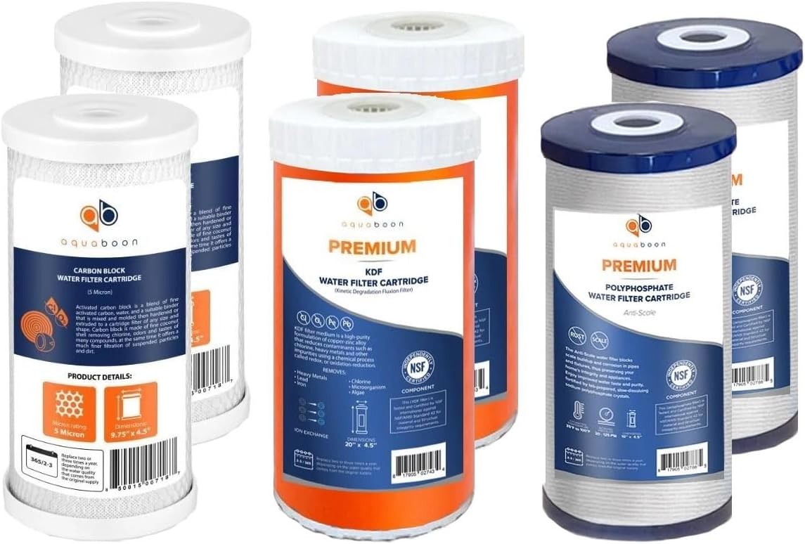 Aquaboon 5 Micron 10 x 4.5 Carbon Block Chlorine Reduction Cartrige and 2 Sediment Reduction Water Filter - Whole House Water Filter Replacement, 1-Pack