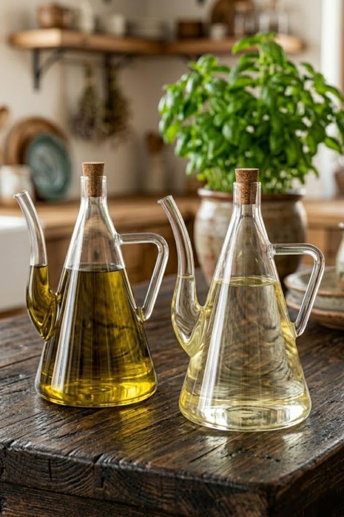 Atbyhome 2'li Isıya Dayanıklı Borosilikat Cam 500 ml Mantar Tıpa Yağlık Sirkelik