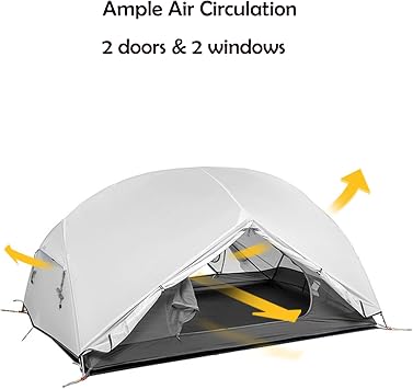 Naturehike Mongar Backpacking Tent 2 Person, Ultralight Tent Double Layer Pop Up Instant Free Standing Waterproof Tent for Bike Camping Hiking, 3 Season Outdoor Camping, Green-20D Nylon