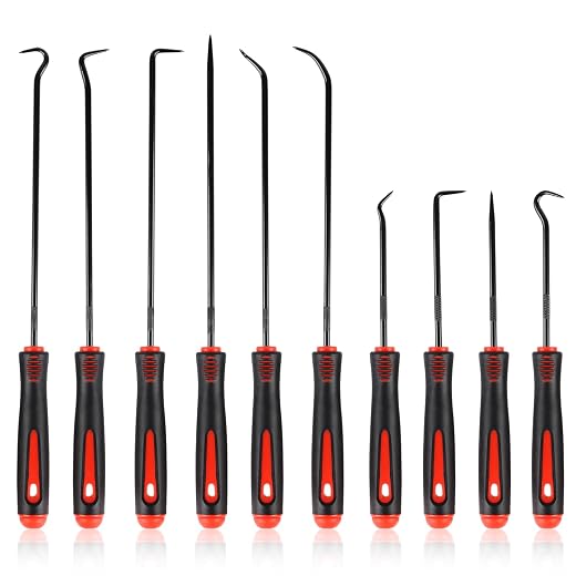 Rindion 10PCS Pick Set Mechanic, Hook and Pick Tool Set with Non-Slip Grip, Long & Mini Automotive Pick Set for O-Ring, Seal & Gasket Removal, Car Repair, Mechanical and DIY Use