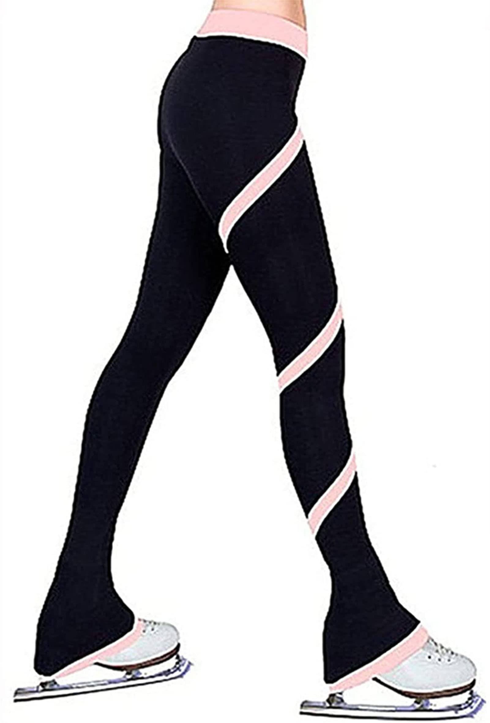 Pantalones de Patinaje artístico para Mujer con Forro Polar, cálidos, Transpirables, con Rayas de Colores, para Patinaje sobre Hielo, Leggings de Patinaje de Cintura Alta elásticos
