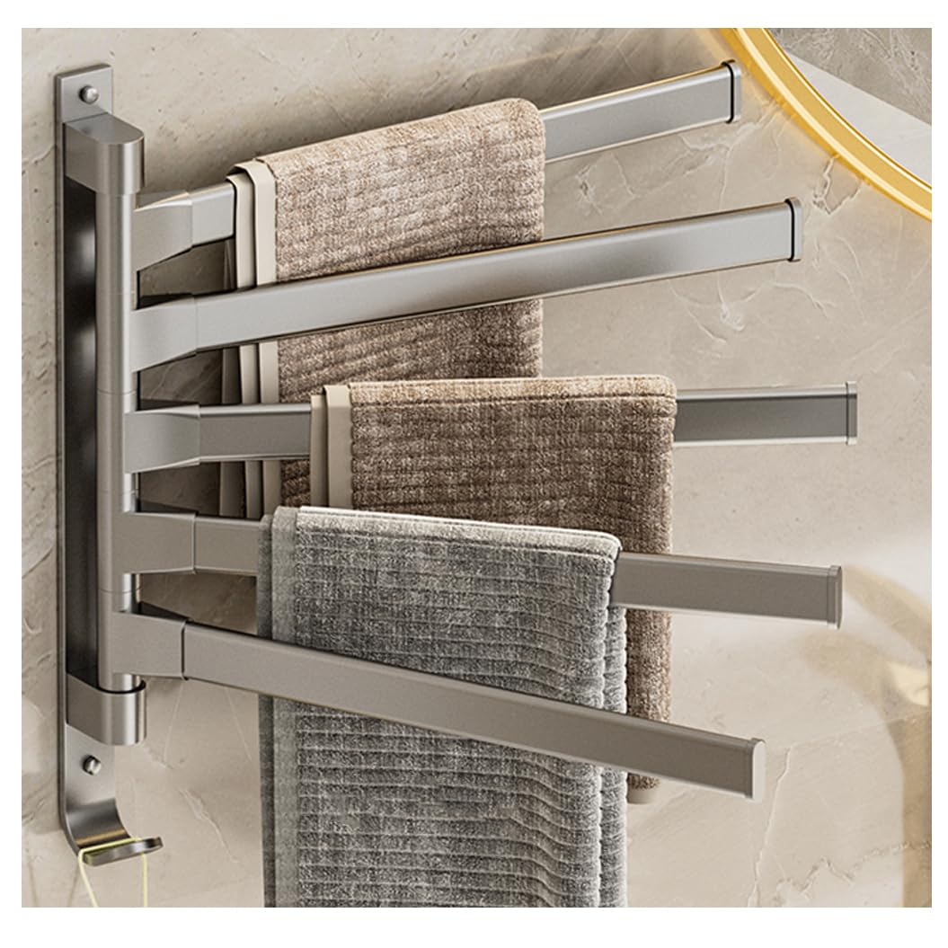 LMYSXAOZ Modern Swivel Towel Rack - Thickened Metal Swing Out Bar Space Saving Swinging for Bathroom Wall Mounted Holder Organizer With 4 Arms grey-5Bar