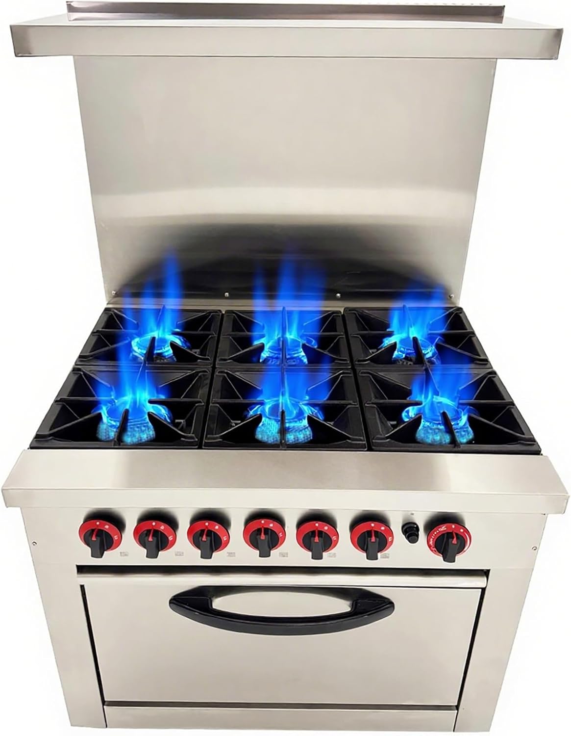 Commercial Gas Range 6 Burner with Standard Oven Heavy Duty Gas Hot Plate Stove Stainless Steel Restaurant Kitchen Equipment Claypot Cooking & Baking Oven, NG/LPG