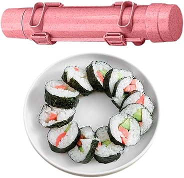 Pink Sushi Bazooka Maker Sushi Roller Mold Making Kit for Beginners Rice Roll Maker Sushi Food Grade Plastic Sushi Making Tools Sushi Mold Easy Sushi Maker Homemade DIY Sushi Roll Kit Tool