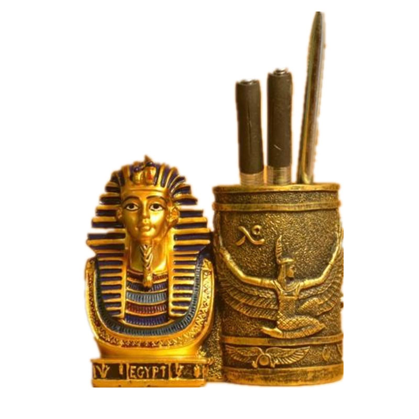 Porte-stylo pharaon égyptien et support de bureau en résine