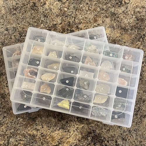 Image of 6 Pack 36 Grids Plastic Bead Organizer Box with Dividers and 600 PCS Label Stickers, Clear Small Tackle Box Part for Craft and Bead Storage