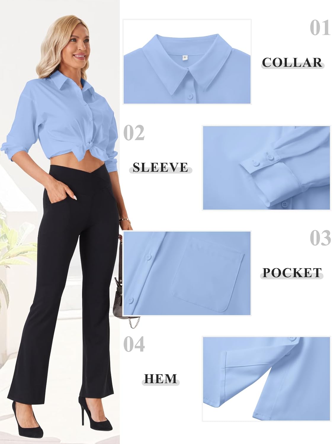 Womens Button Down Shirts Long Sleeve Wrinkle Free Dress Shirts Stain Resistant Work Business Shirts - Image 7