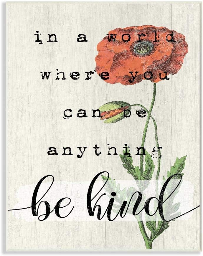 Stupell Industries Be Kind Phrase Motivational Attitude with Red Poppy Wall Art, 13 x 19, Beige