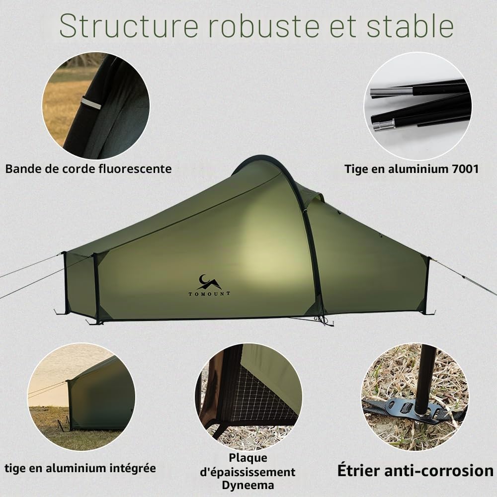 TOMOUNT Tente de bivouac en nylon ultra légère pour 1 personne - Étanche - Petit format une fois pliée - Tente de trekking - Tente de camping pour l'extérieur, le camping, la randonnée, les voyages et