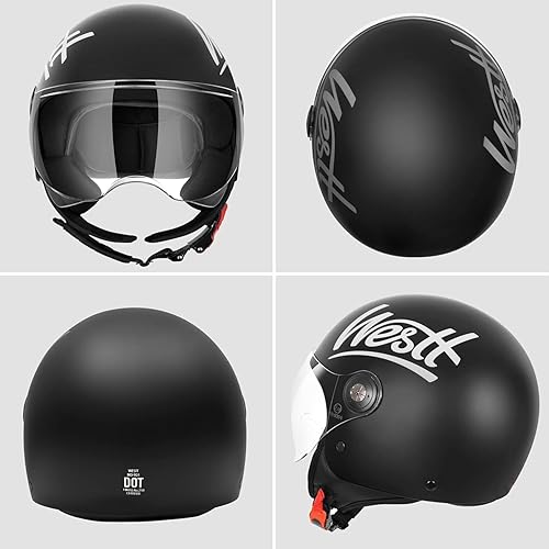 Miniatura 4 de Westt Casco de motocicleta de cara abierta 34 con visera limpia, casco vintage aprobado por DOT para hombres y mujeres