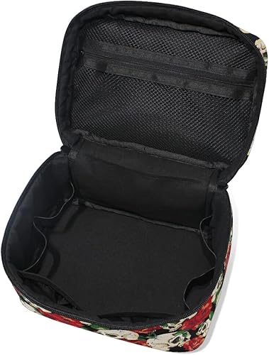 Miniatura 5 de Bolsa de maquillaje, bolsa organizadora de maquillaje de viaje con calavera y flores, neceser para niñas, mujeres y mujeres, Calaveras 007