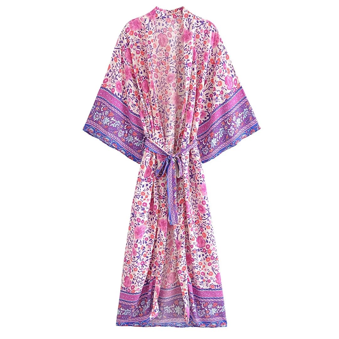 Wjnvfioo Donna Stampa Floreale Manica Pipistrello Spiaggia Bohemian Kimono Vestaglia Estate Bikini Copri-Up Beachwear