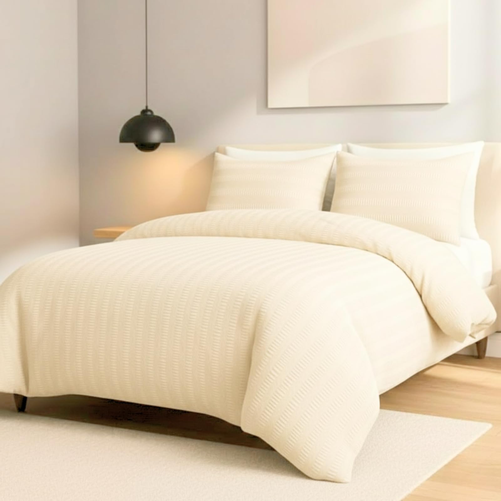 Z&A Homz Z&A Bedding Single Seersucker Duvet Cover Cream - Breathable & Washable Comforter with Pillowcases - Luxury Soft Brushed Microfiber Quilt Cover - Easy Care Comforter Set — image 1