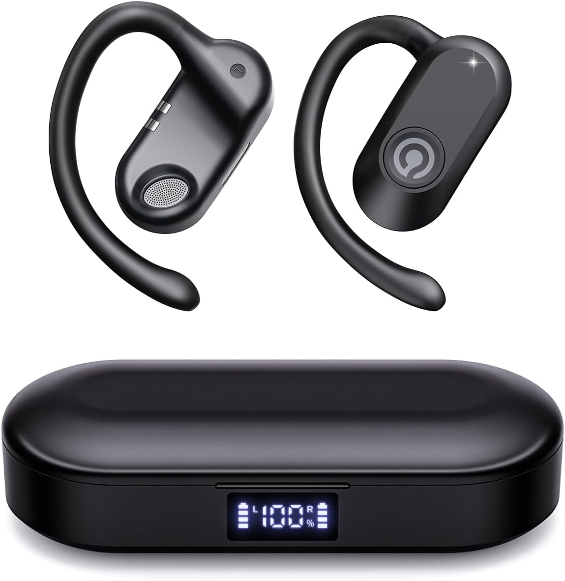 CXK Open Ear Headphones, Bluetooth 5.4 True Wireless Earbuds with 60Hrs HD Stereo Sound, 0.27oz Lightweight Design Bone Conduction Headphones with Mic, IPX6 Waterproof Fit Workout, Running, Black