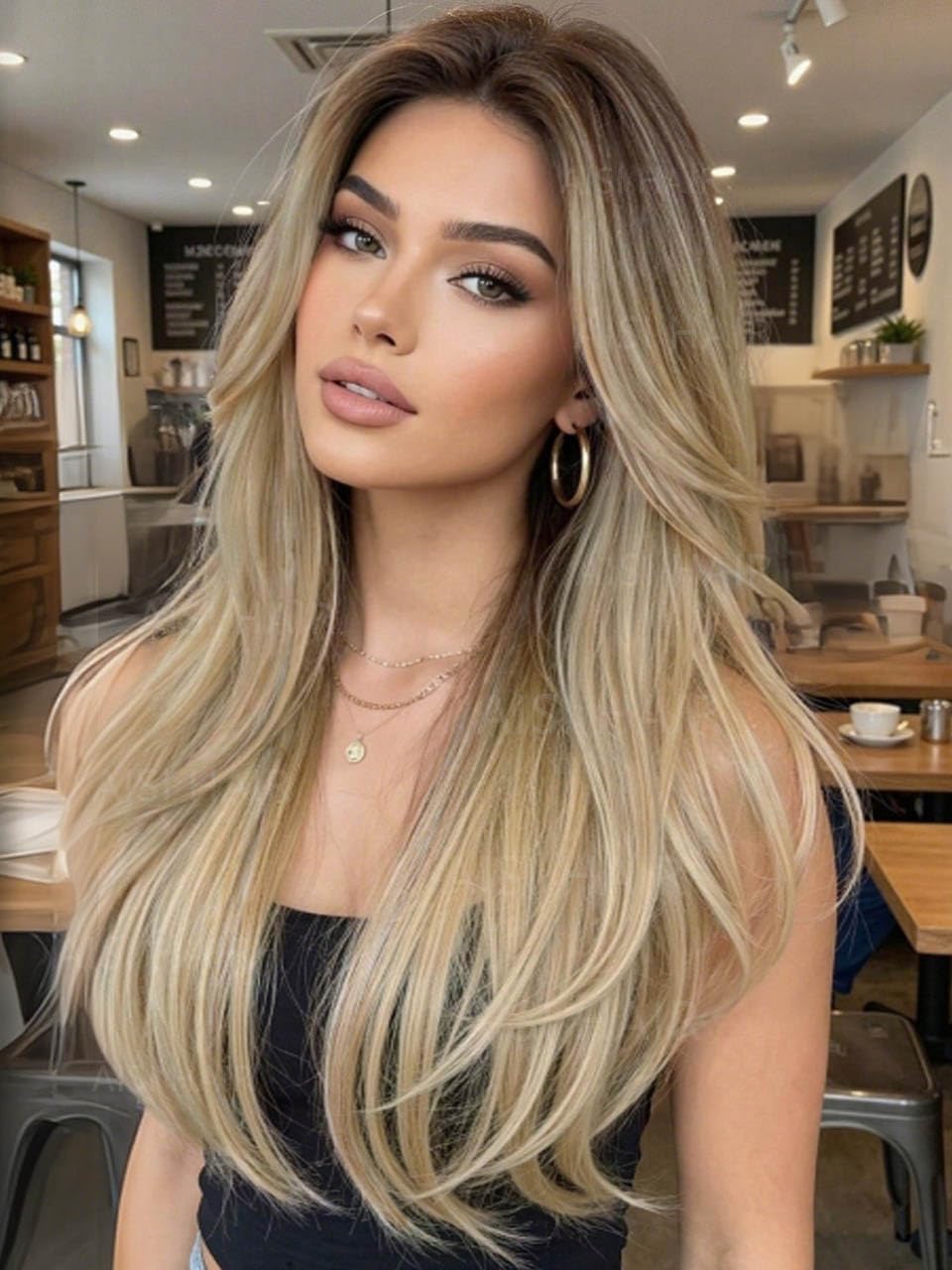 AISI HAIR 13x6 Lace Front Medium Brown Wig with Free Parting Long Straight HD Transparent Lace High Layer Layered Synthetic Wig for Women,Natural Look for Daily and Party