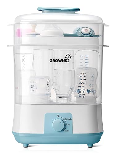 Miniatura 1 de GROWNSY Esterilizador y secadora de botellas grandes 4 en 1 ajustable, capacidad de 8 botellas, esterilizador eléctrico de biberones de vapor,
