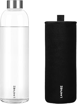 Glass Water Bottle 32 oz with Lid and Neoprene Sleeve