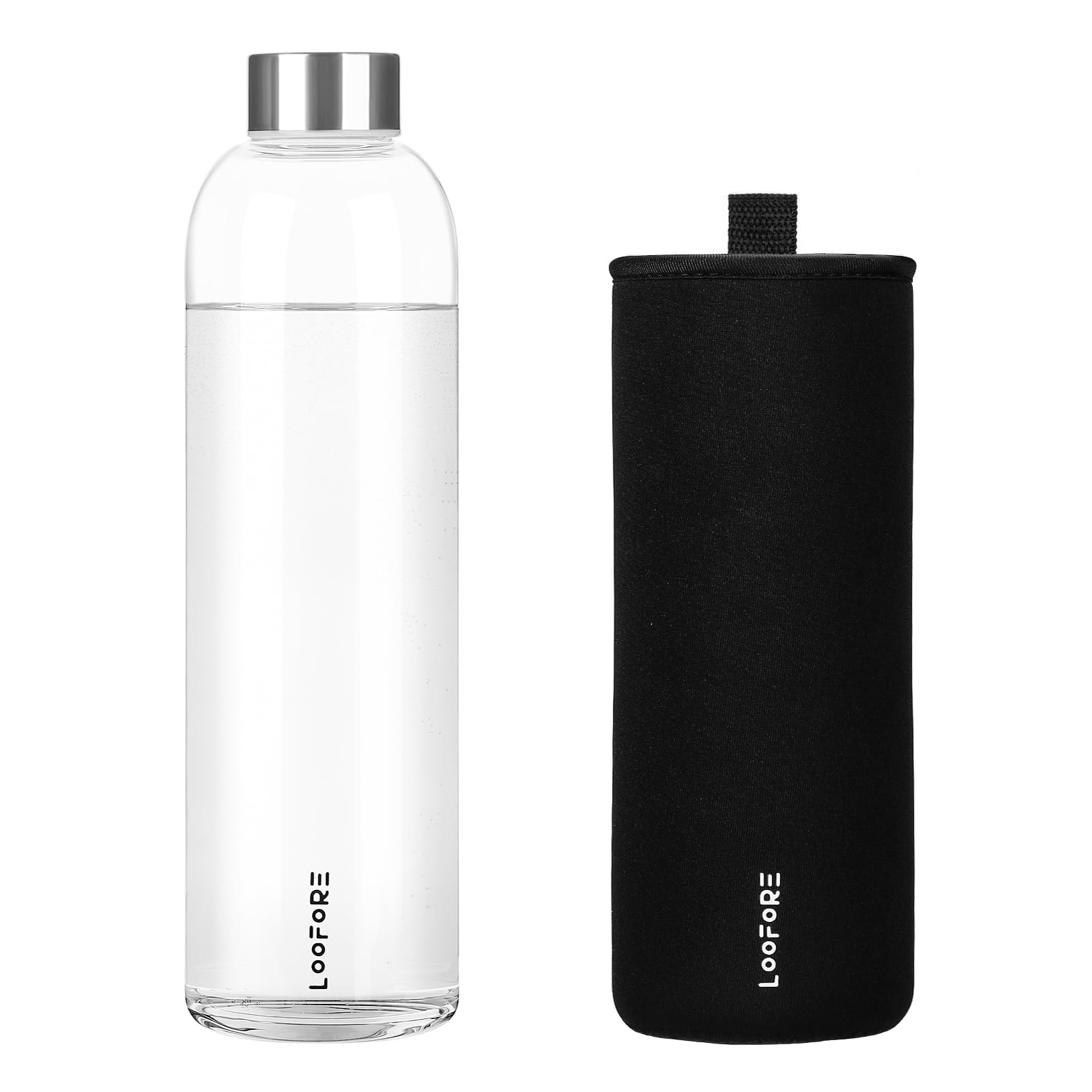 LOOFORE Glass Water Bottle 1000ml 1L with Neoprene Sleeve — image 1