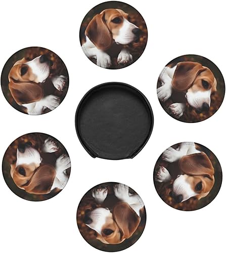 Miniatura 9 de LZQPOEAS Juego de 6 posavasos redondos de Beagle con soporte para bebidas, protector de mesa, almohadilla para el hogar y la cocina, juego de