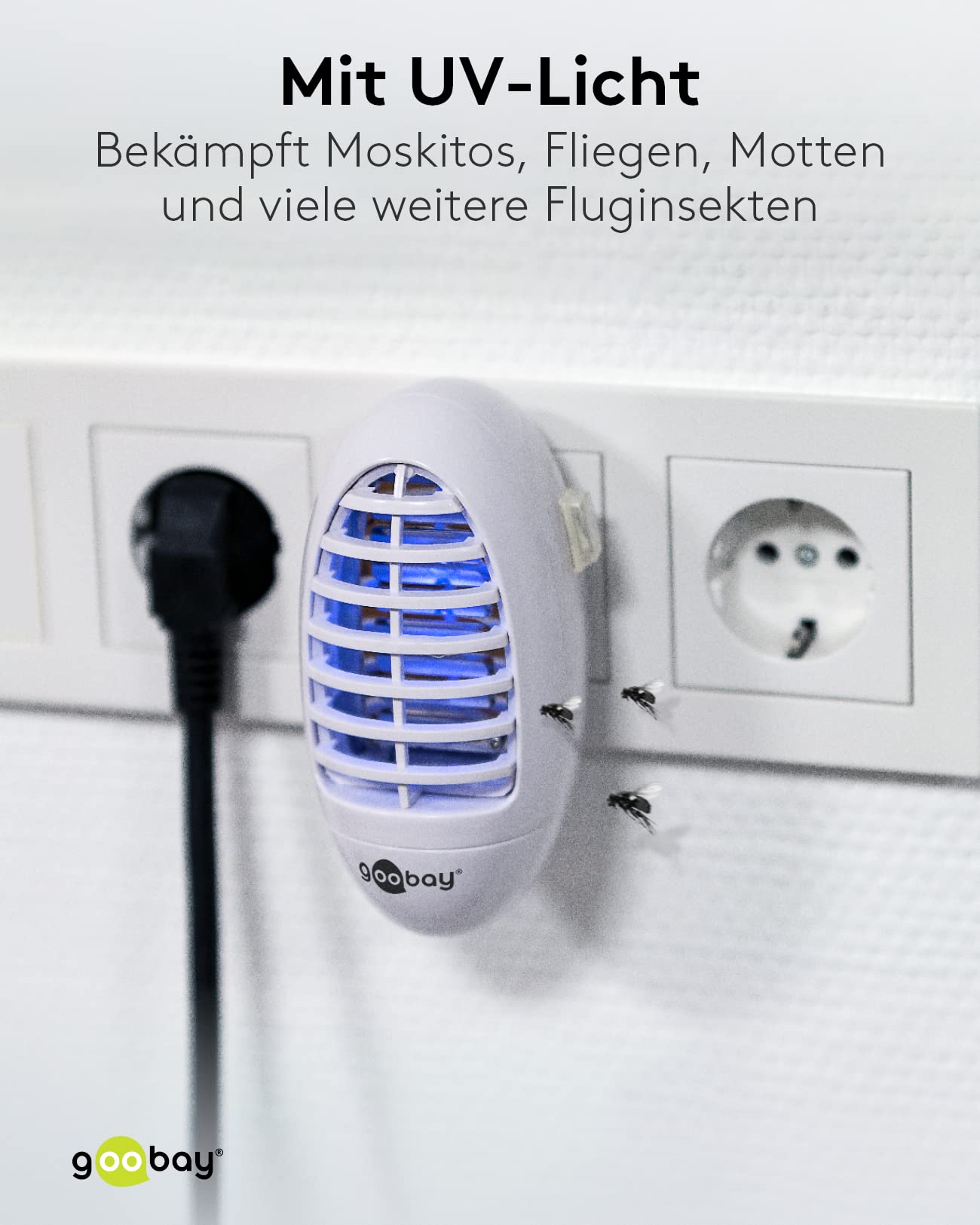 Lampa owadobójcza UV LED do gniazdka elektrycznego, ochrona przed komarami, muchami, owadami, biała