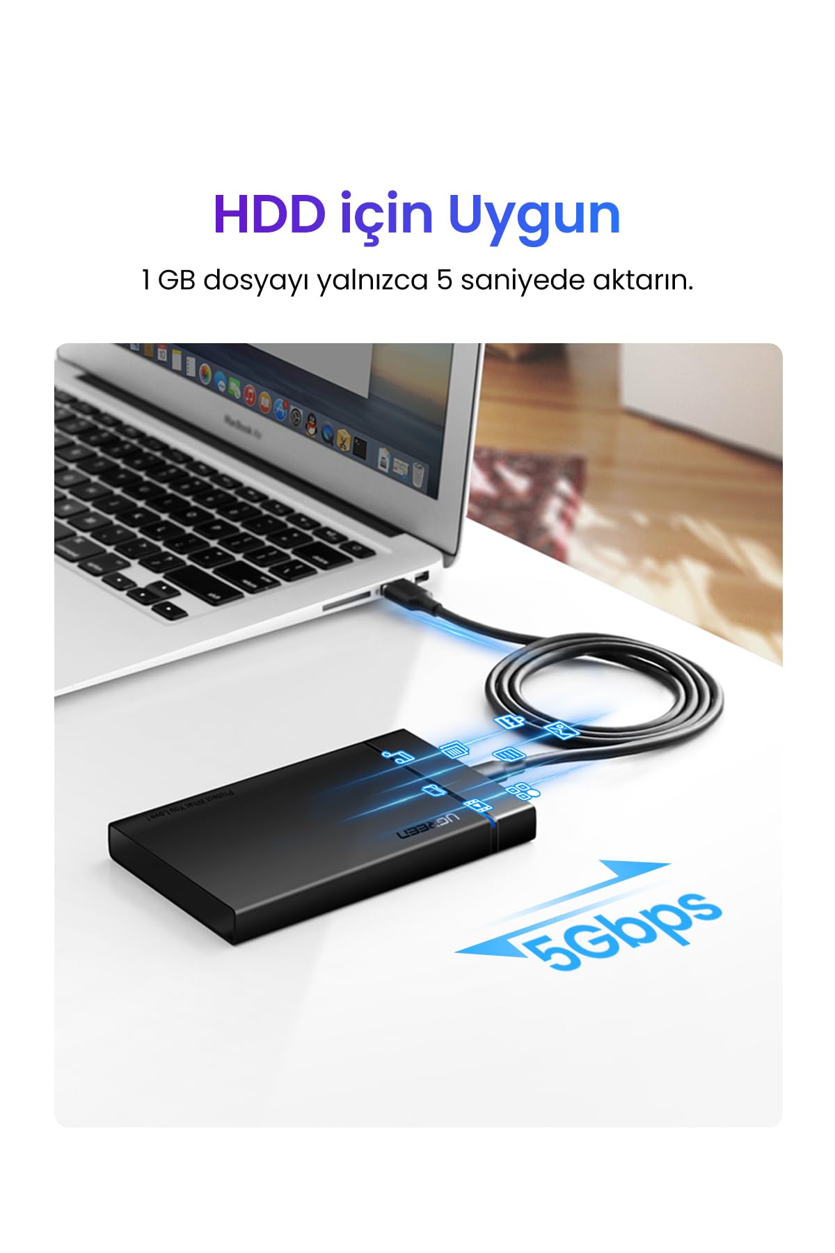 Ugreen USB 3.0 Type-C Data ve Şarj Kablosu 50 cm