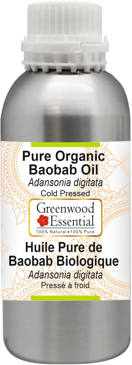 Greenwood Essential Pure Organic Baobab Oil (Adansonia digitata) with Glass Dropper Cold Pressed 100ml (3.38 oz)