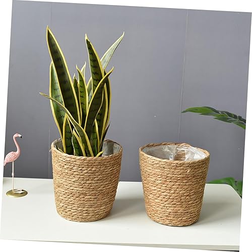 Miniatura 7 de Yardwe 2 cestas para macetas para plantas, cestas de almacenamiento tejidas para niños, cestas para plantas, cestas de pastos marinos, cestas de