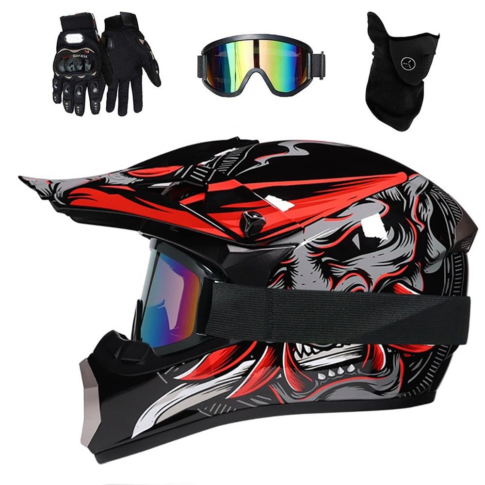 Juventud Niños MTB Casco de Motocross, Deportes Extremos Integrales Todoterreno Moda ATV Motocicleta Cascos, Descenso Enduro BMX Quad Dirt Bike Casco, con Guantes/Gafas/Máscara