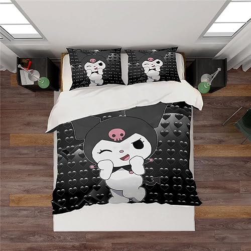 Miniatura 3 de Juego de funda de edredón de dibujos animados animé, lindo juego de cama impreso en 3D, ropa de cama ligera y cómoda de 3 piezas para decoración de